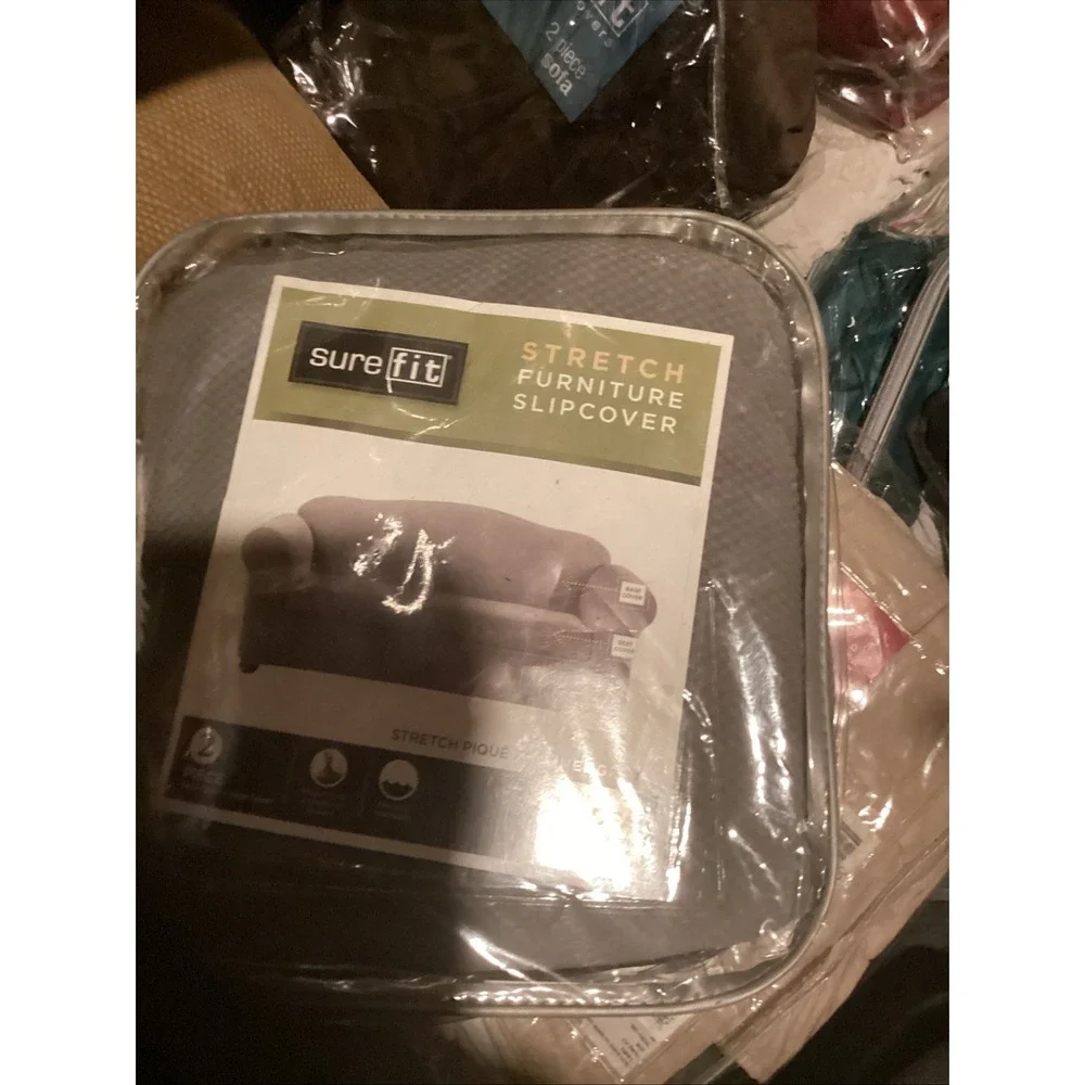Sure Fit Stretch Pique 2 Piece Sofa Slipcover Flannel Gray 74-96in NEW